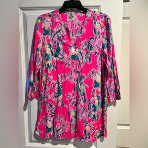 Lilly Pulitzer Pink Parrot Print Tunic Top XS 3/4 Sleeve